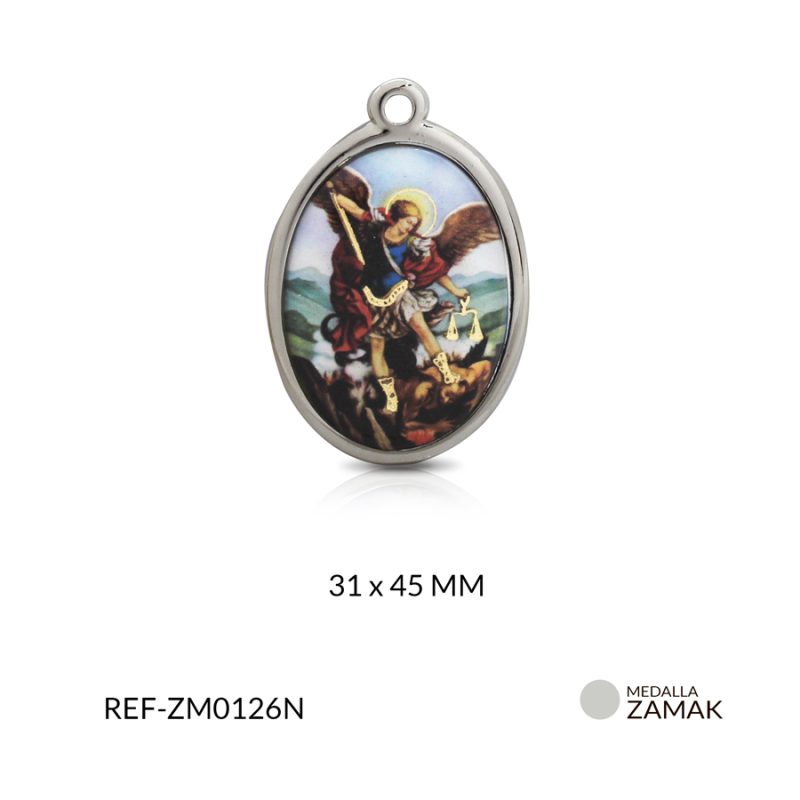 Medalla zamak grande ovalada san miguel arcángel 31x45mm / x unidad / Ref-ZM0126N / Ref-ZM0126N