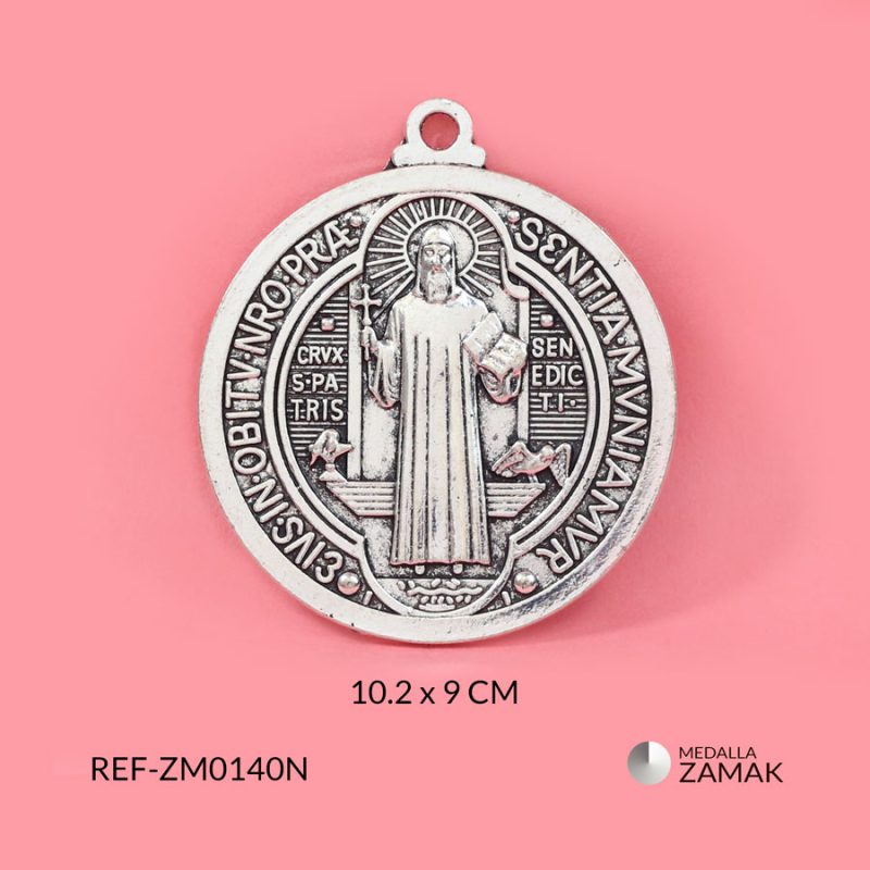 Medalla zamak San Benito 10.2x9cm / x unidad / Ref-ZM0140N / Ref-ZM0140N