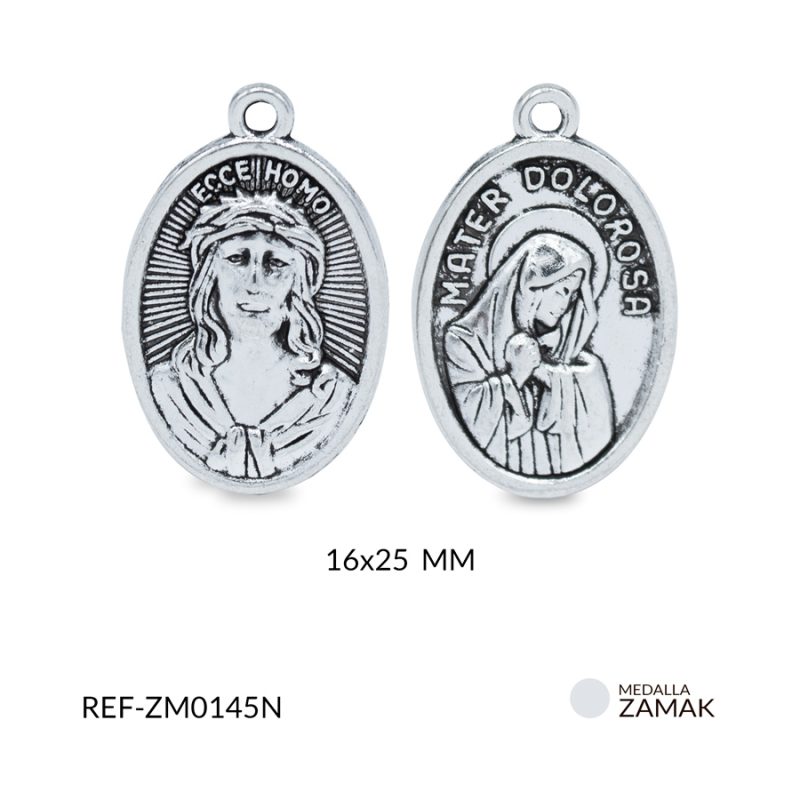 Medalla zamak ovalada Virgen Dolorosa y Divino Ecce Homo16x25mm / paquete x 6 unidades / Ref-ZM0145N / Ref-ZM0145N
