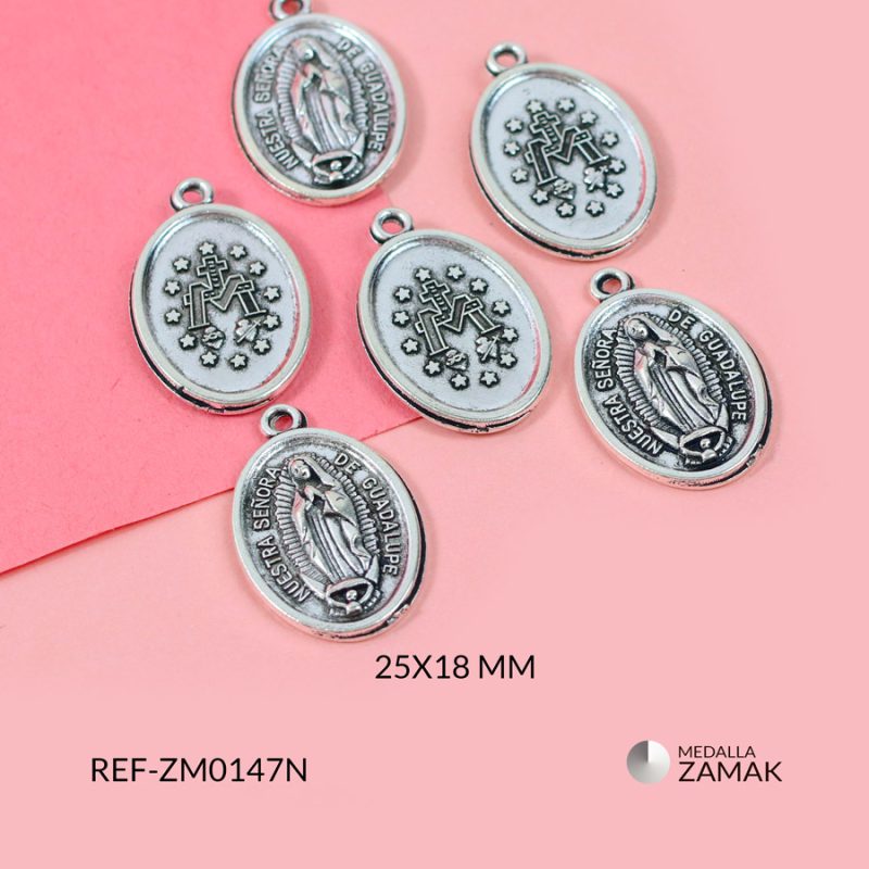 Medalla zamak Ovalada Virgen Guadalupe 25x18mm / paquete x 6 unidades / Ref-ZM0147N / Ref-ZM0147N