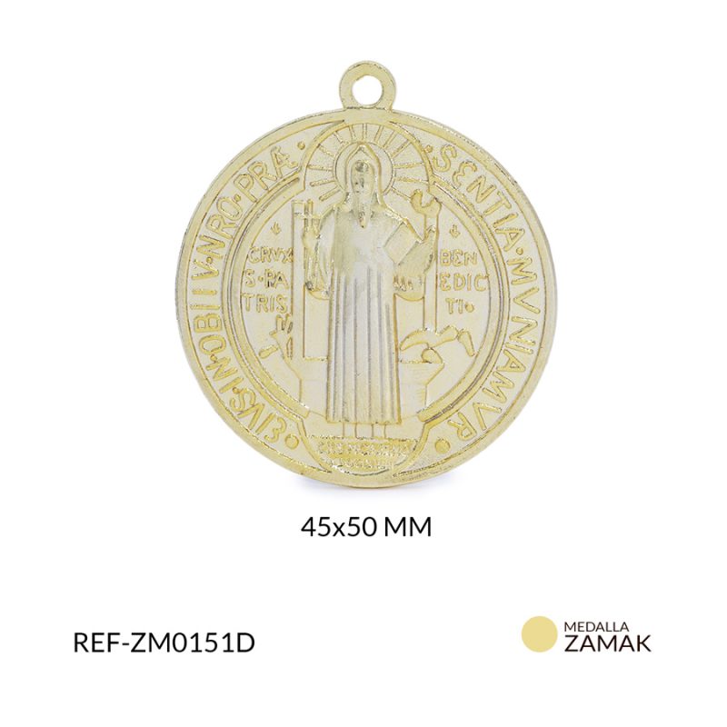 Medalla en zamak san benito dorado 45x50mm / x unidad / Ref-ZM0151D / Ref-ZM0151D