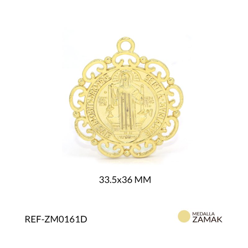 Medalla en zamak dorado san benito 32.5x36 mm / x unidad / Ref-ZM0161D / Ref-ZM0161D
