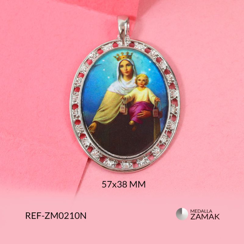 Medalla zamak ovalada resina Virgen del Carmen 57x38mm / x unidad / Ref-ZM0210N / Ref-ZM0210N