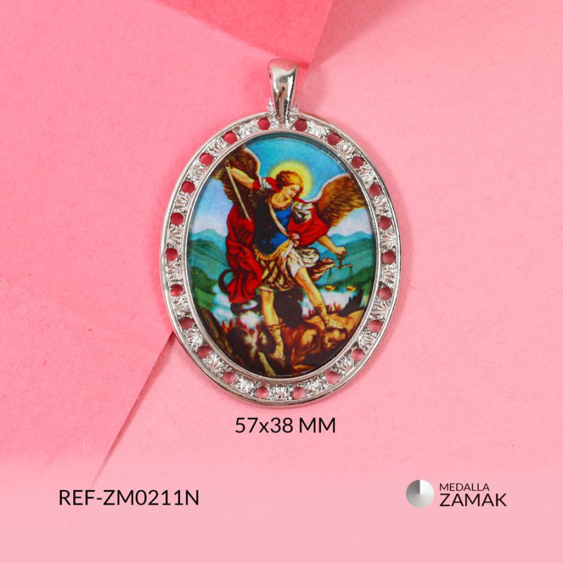 Medalla zamak ovalada resina San Miguel Arcángel 57x38mm / x unidad / Ref-ZM0211N / Ref-ZM0211N