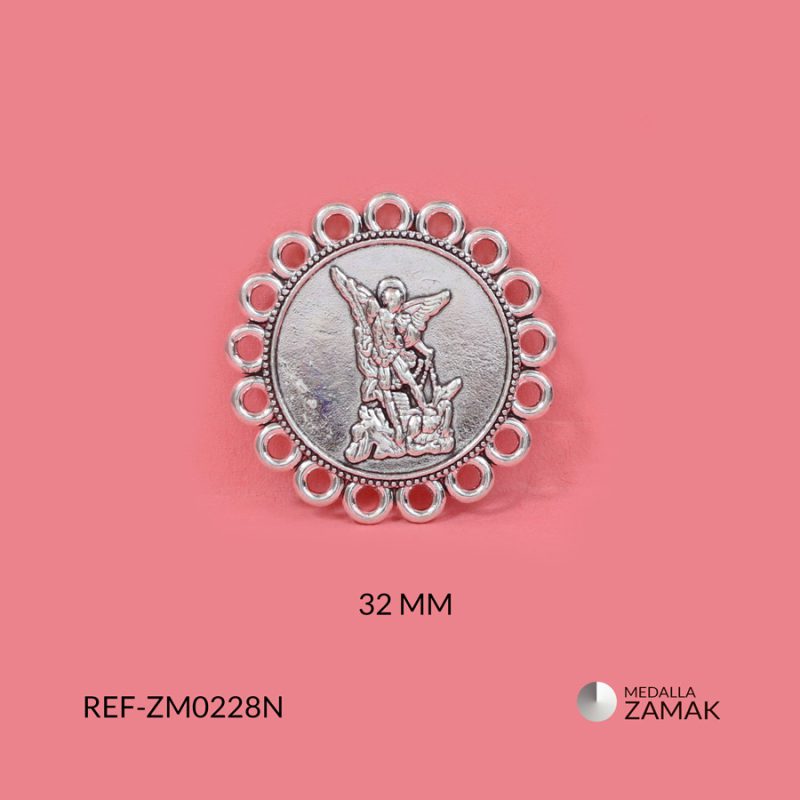 Medalla zamak redonda San Miguel Arcángel para tejer 32mm / x unidad / Ref-ZM0228N / Ref-ZM0228N