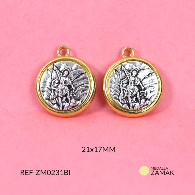 Medalla zamak San Miguel Arcángel bicolor 21x17mm / x unidad / Ref-ZM0231BI / Ref-ZM0231BI