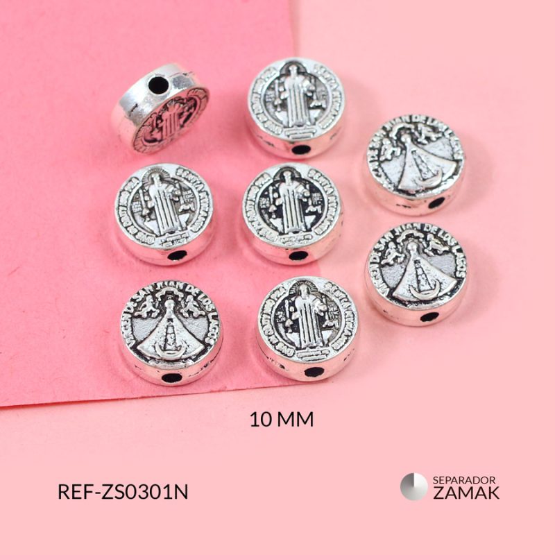 Separador zamak San Benito con Virgen de San Juan 10mm / paquete x 12 unidades / Ref-ZS0301N / Ref-ZS0301N