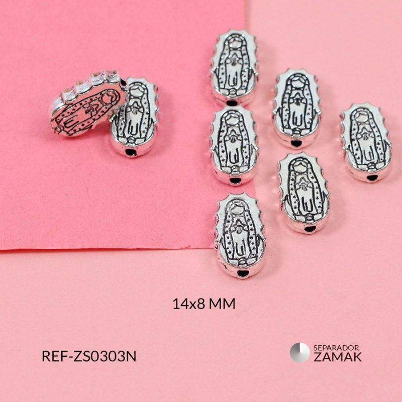 Separador zamak Virgen de Guadalupe 14x8mm / paquete x 12 unidades / Ref-ZS0303N / Ref-ZS0303N