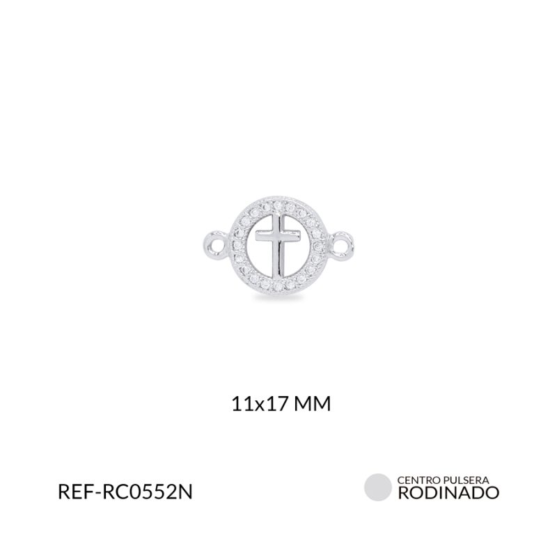 Centro pulsera rodinado circulo cruz 11x17mm / x unidad / ref-RC0552N / ref-RC0552N